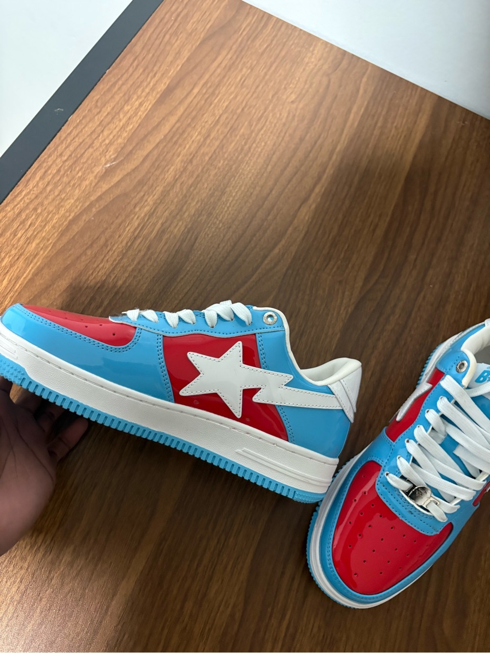 Bape Kids Colorblock Sneakers in Red, Blue & White - Picture 4 of 4